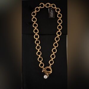 VIDDA NEW Gold Chain Link Necklace with Baroque Pearl Charm.  Gorgeous